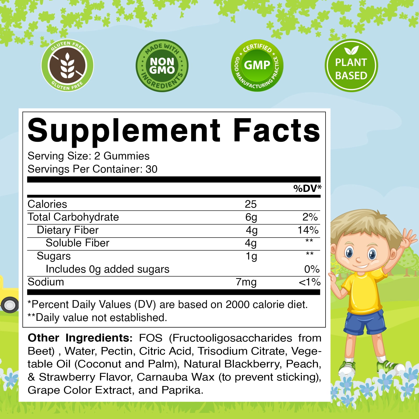 Vitamatic Adult Prebiotic Fiber Gummies - 4G Extra Strength - 60 Pectin-Based - Digestive Health