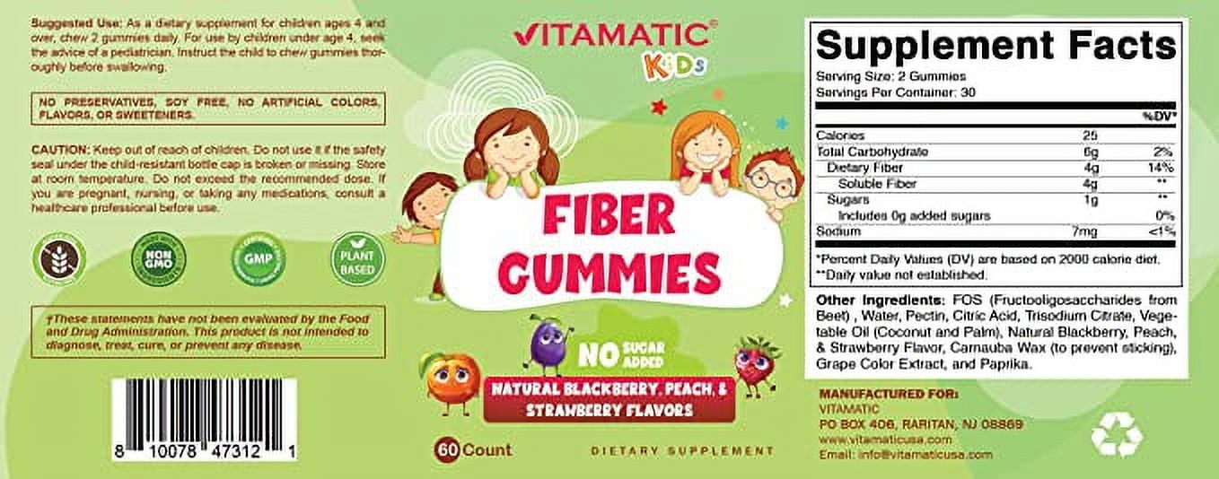 Vitamatic Adult Prebiotic Fiber Gummies - 4G Extra Strength - 60 Pectin-Based - Digestive Health