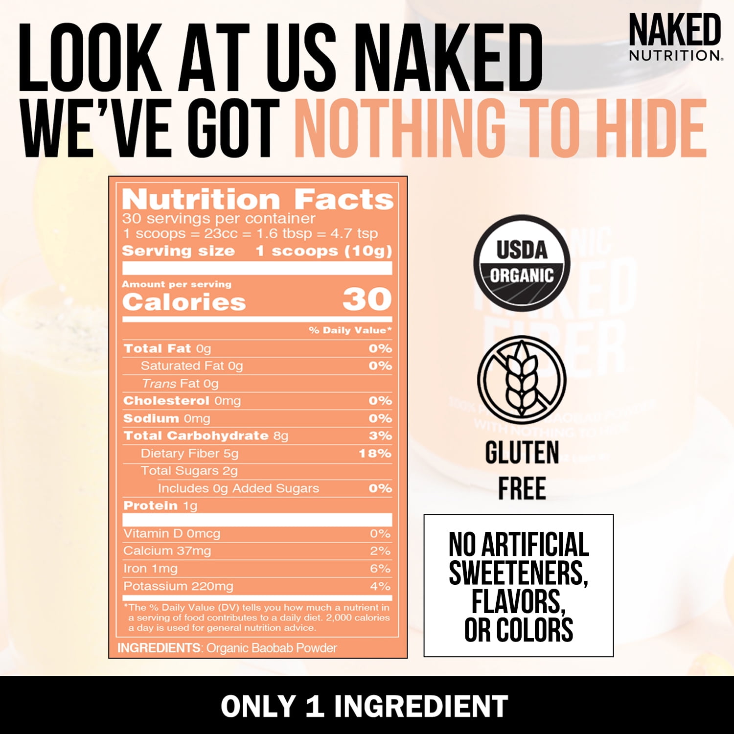 NAKED NUTRITION ORGANIC BAOBAB FIBER SUPPLEMENT POWDER - PURE AND NATURAL FIBER BOOST