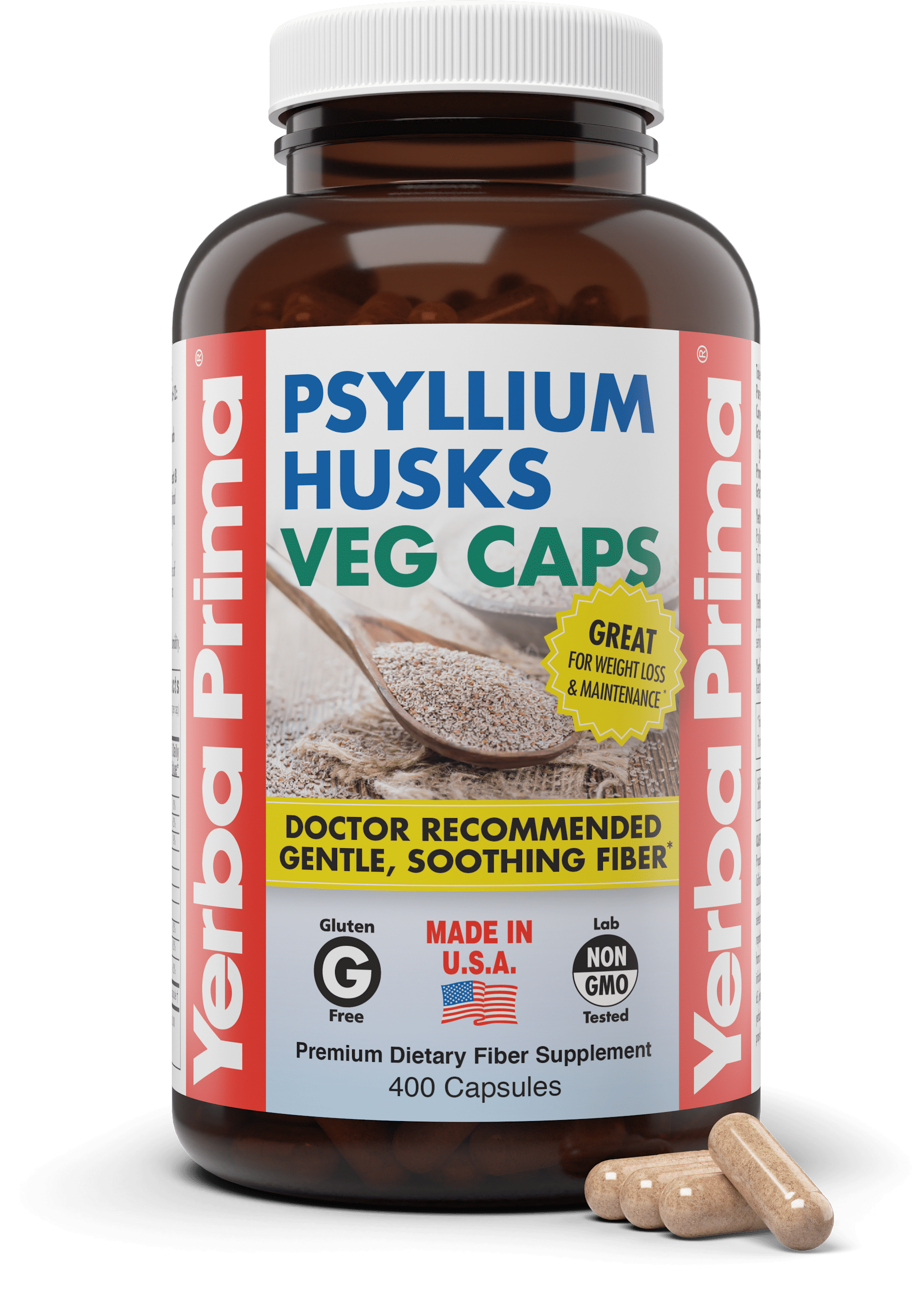YERBA PRIMA PSYLLIUM HUSK VEG CAPSULES, 400 CT (625MG) - COLON CLEANSE, FIBER SUPPLEMENT