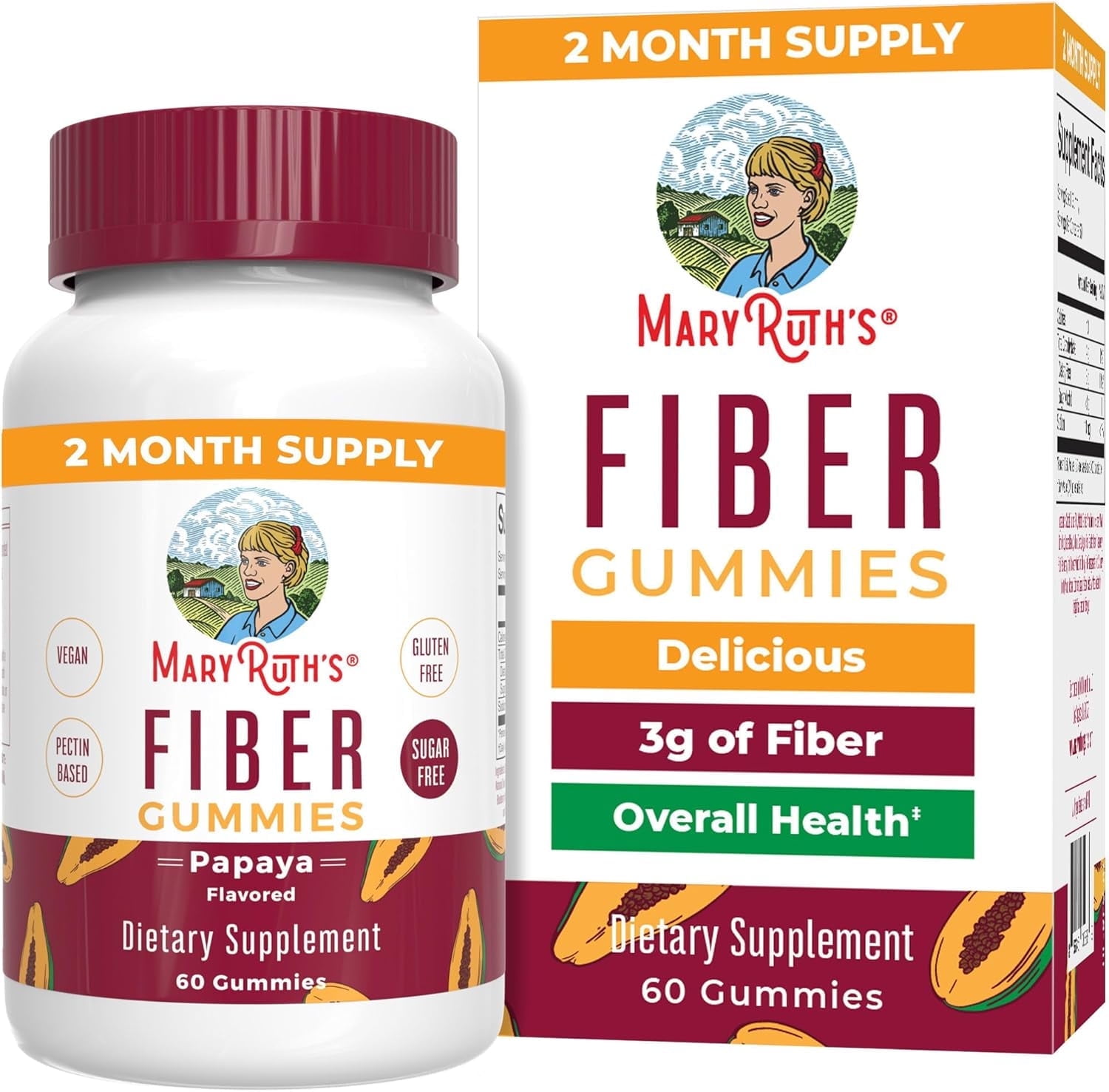MaryRuth's Papaya Fiber Gummies for Adults, Vegan & Non-GMO - 60 Count