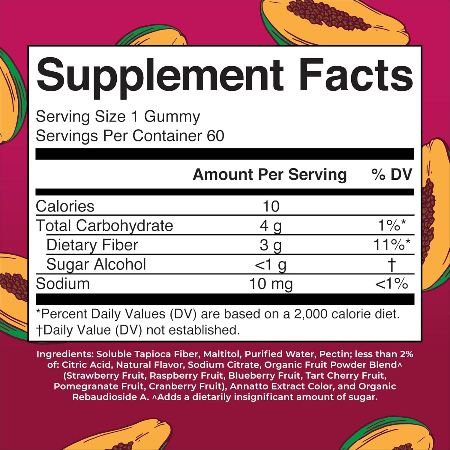 MaryRuth's Papaya Fiber Gummies for Adults, Vegan & Non-GMO - 60 Count