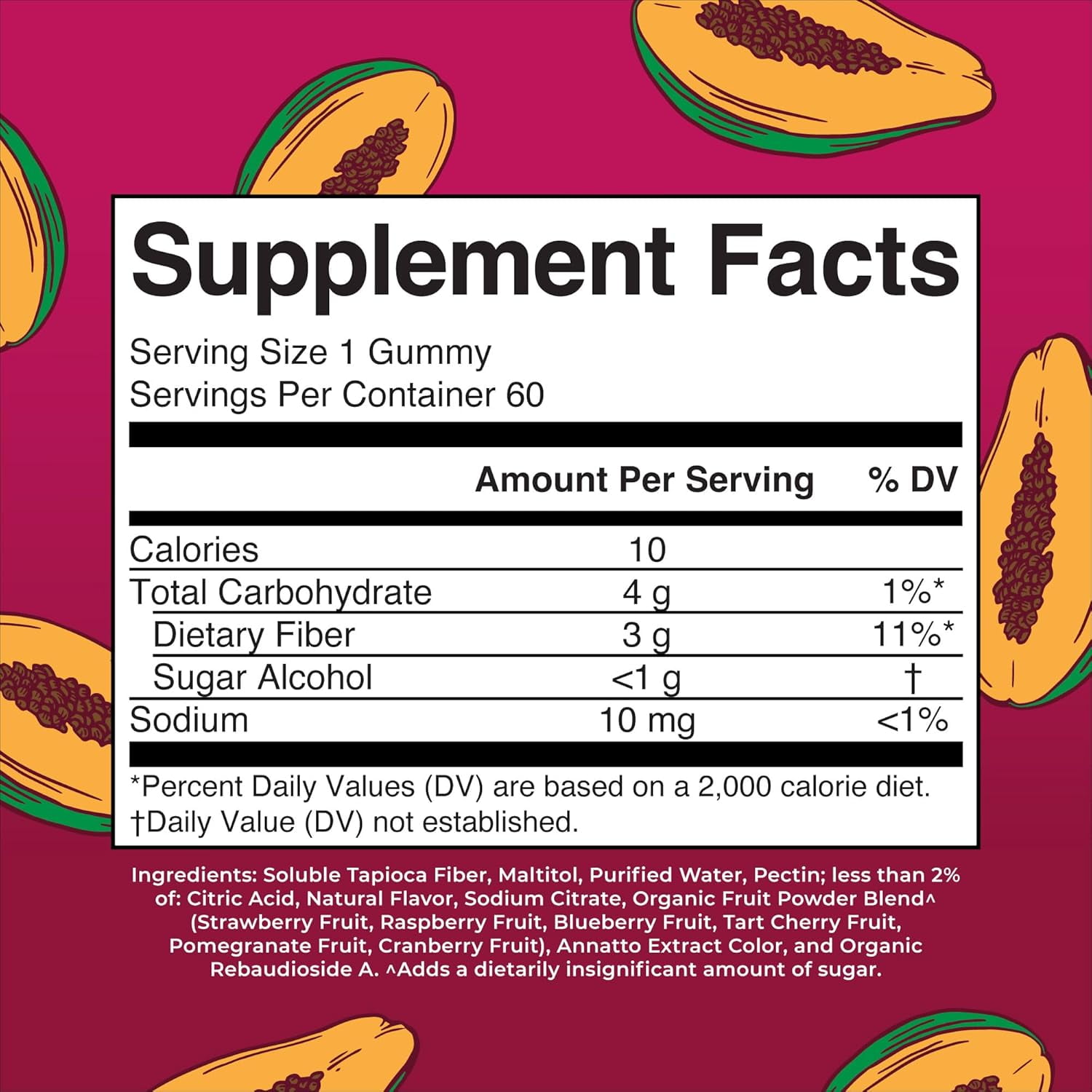 MaryRuth's Papaya Fiber Gummies for Adults, Vegan & Non-GMO - 60 Count