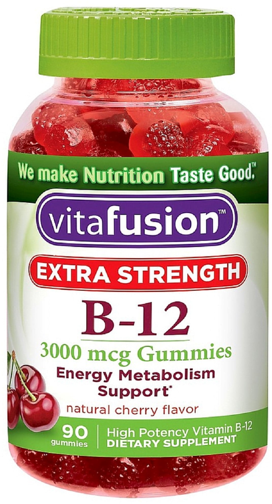 Vitafusion Extra Strength B-12 Gummies, Natural Cherry 90 ct x 2 Pack