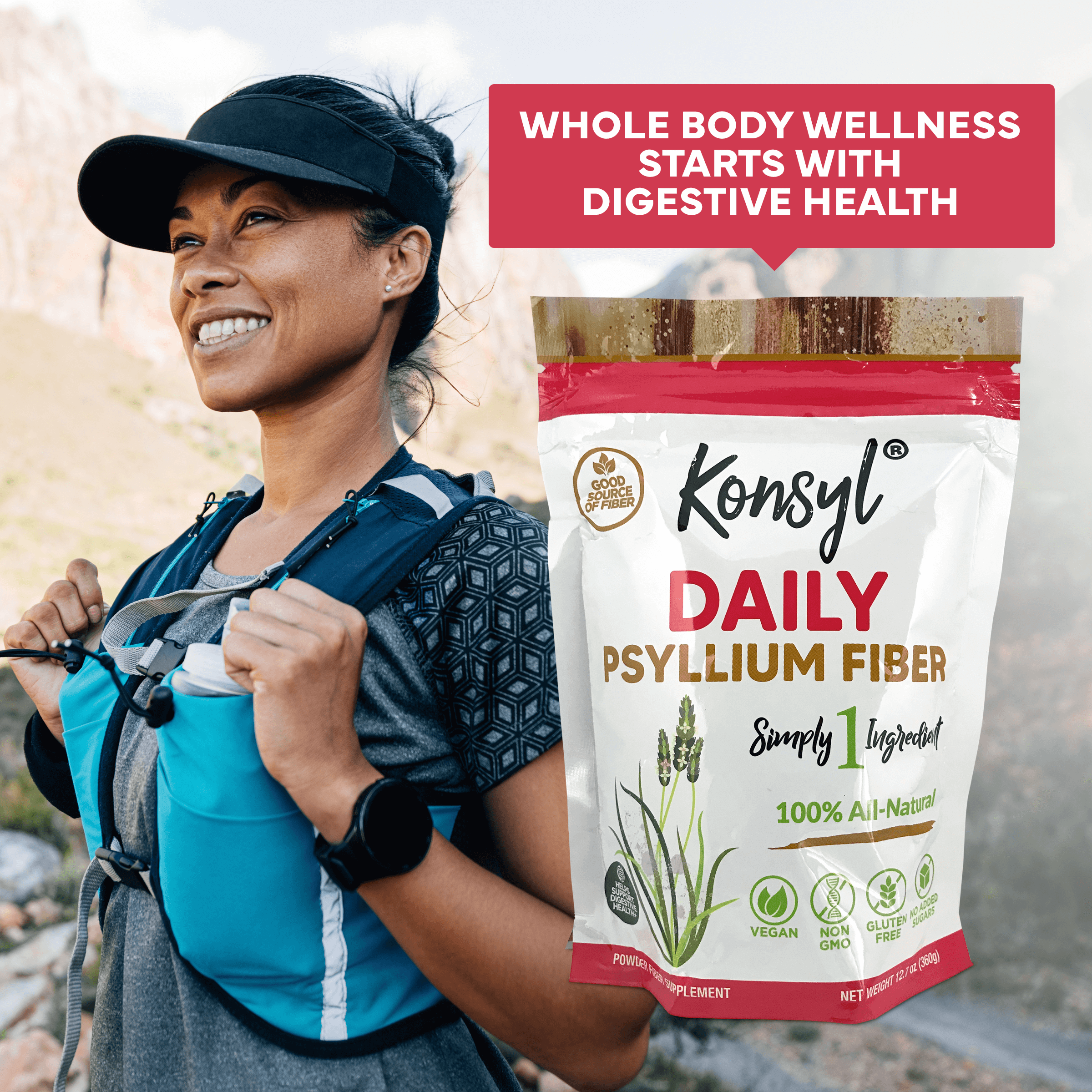 Konsyl Daily Psyllium Fiber Supplement - 100% Natural, 5g Fiber, 60 Servings - 12.7 oz