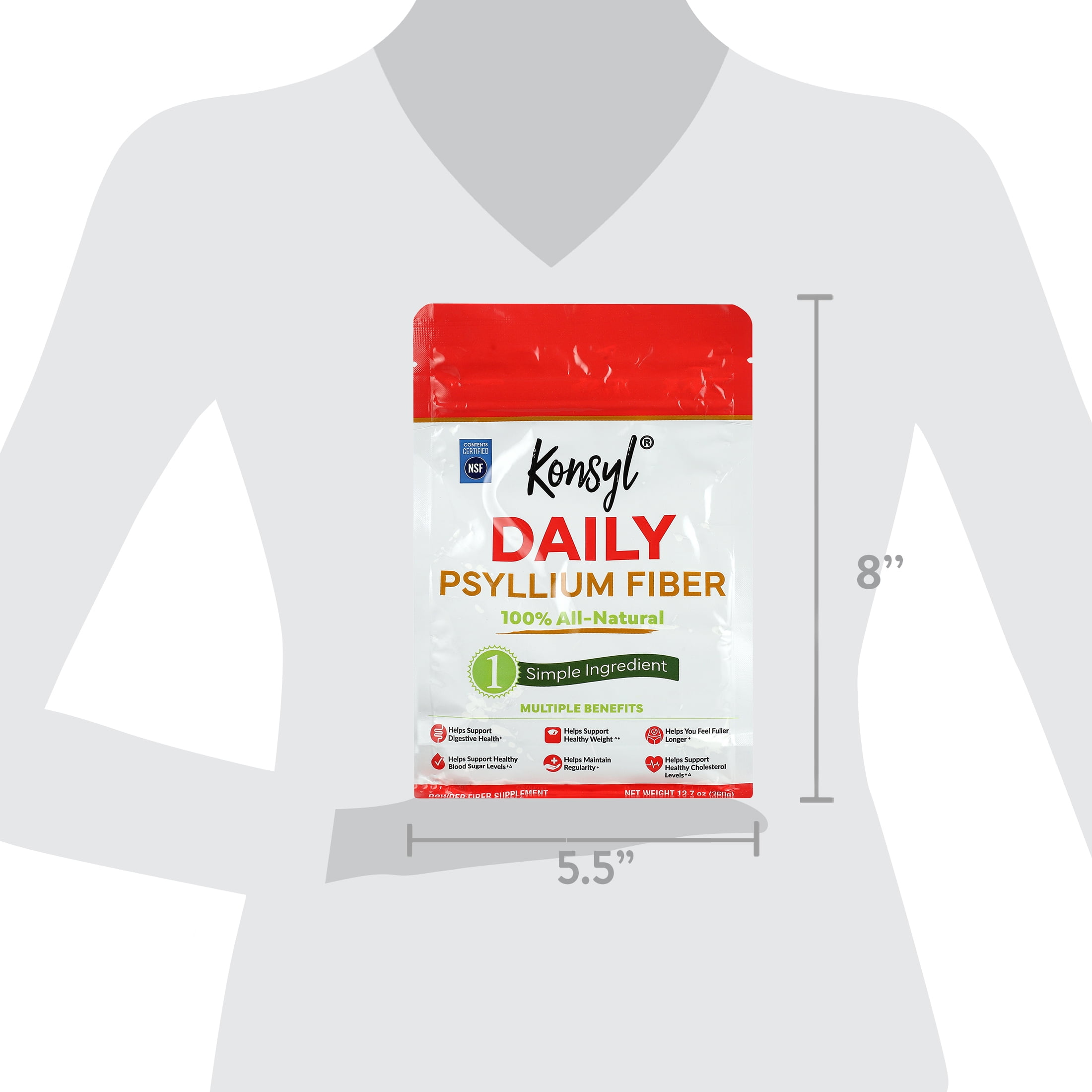 Konsyl Daily Psyllium Fiber Supplement - 100% Natural, 5g Fiber, 60 Servings - 12.7 oz