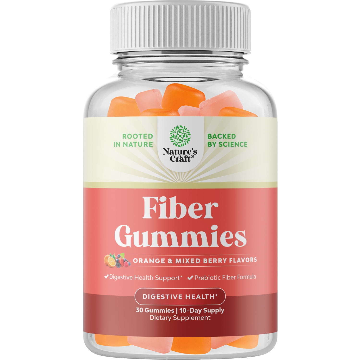 Natures Craft Immunity & Digestive Support Prebiotic Fiber Gummies - High Fiber Supplement for Adults - Non GMO Vegan Halal - 30 Count