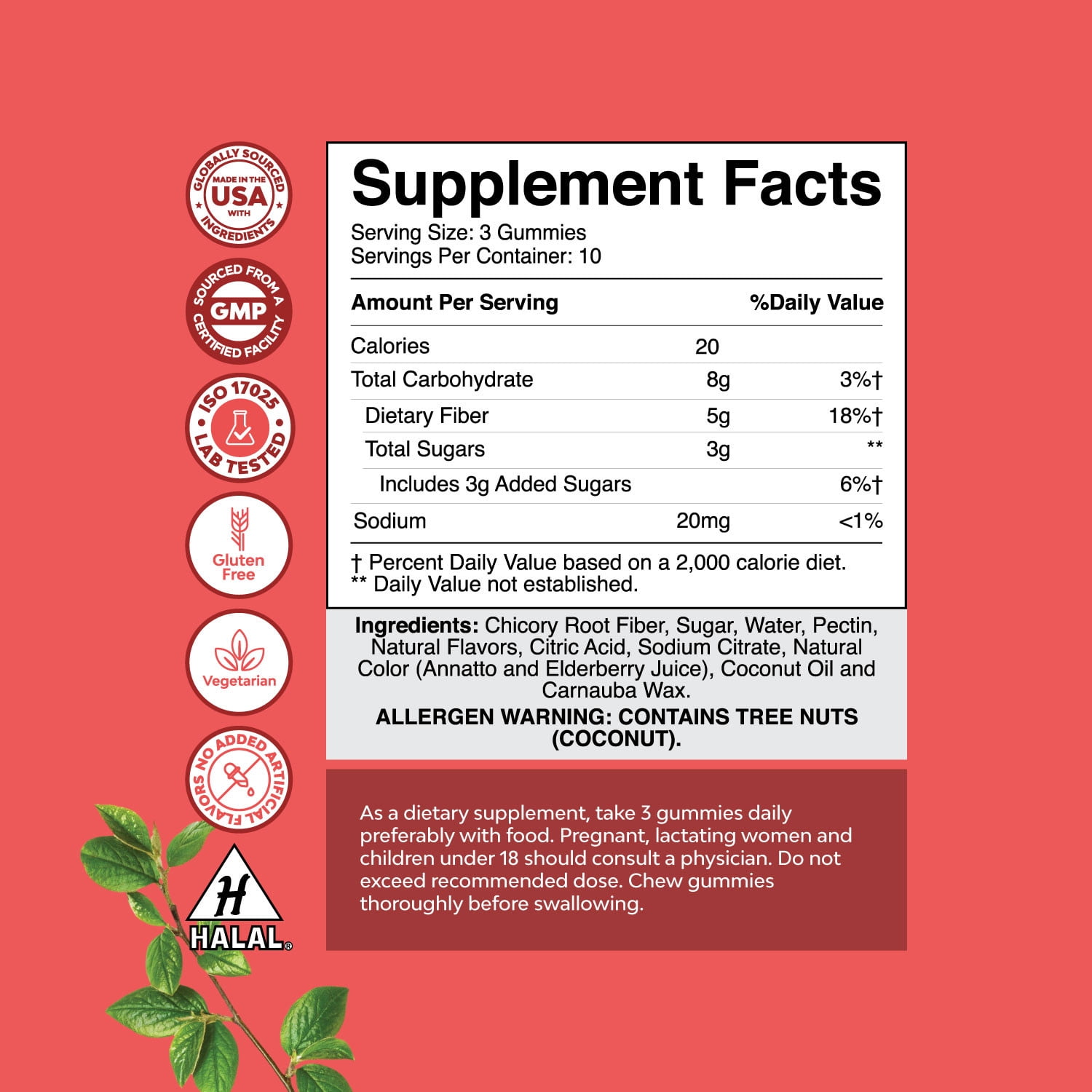 Natures Craft Immunity & Digestive Support Prebiotic Fiber Gummies - High Fiber Supplement for Adults - Non GMO Vegan Halal - 30 Count