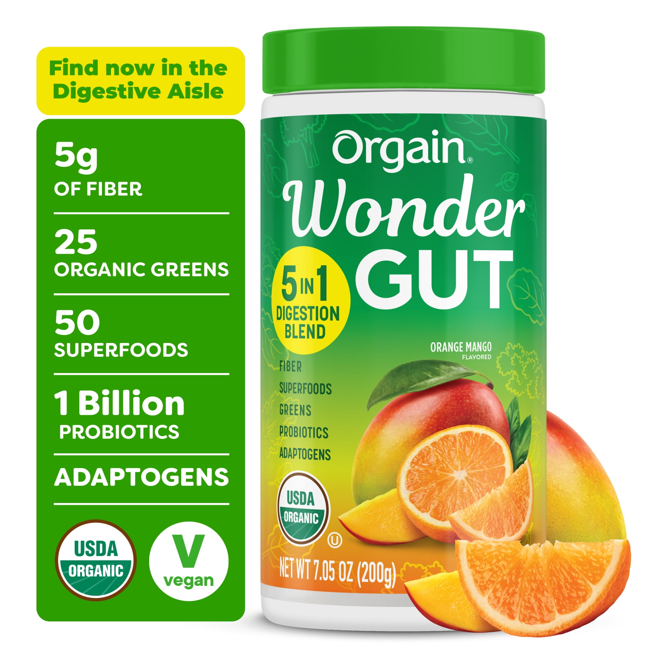 Orgain Vegan Organic Daily Fiber & Greens Superfoods Powder, Orange Mango - 0.44lb