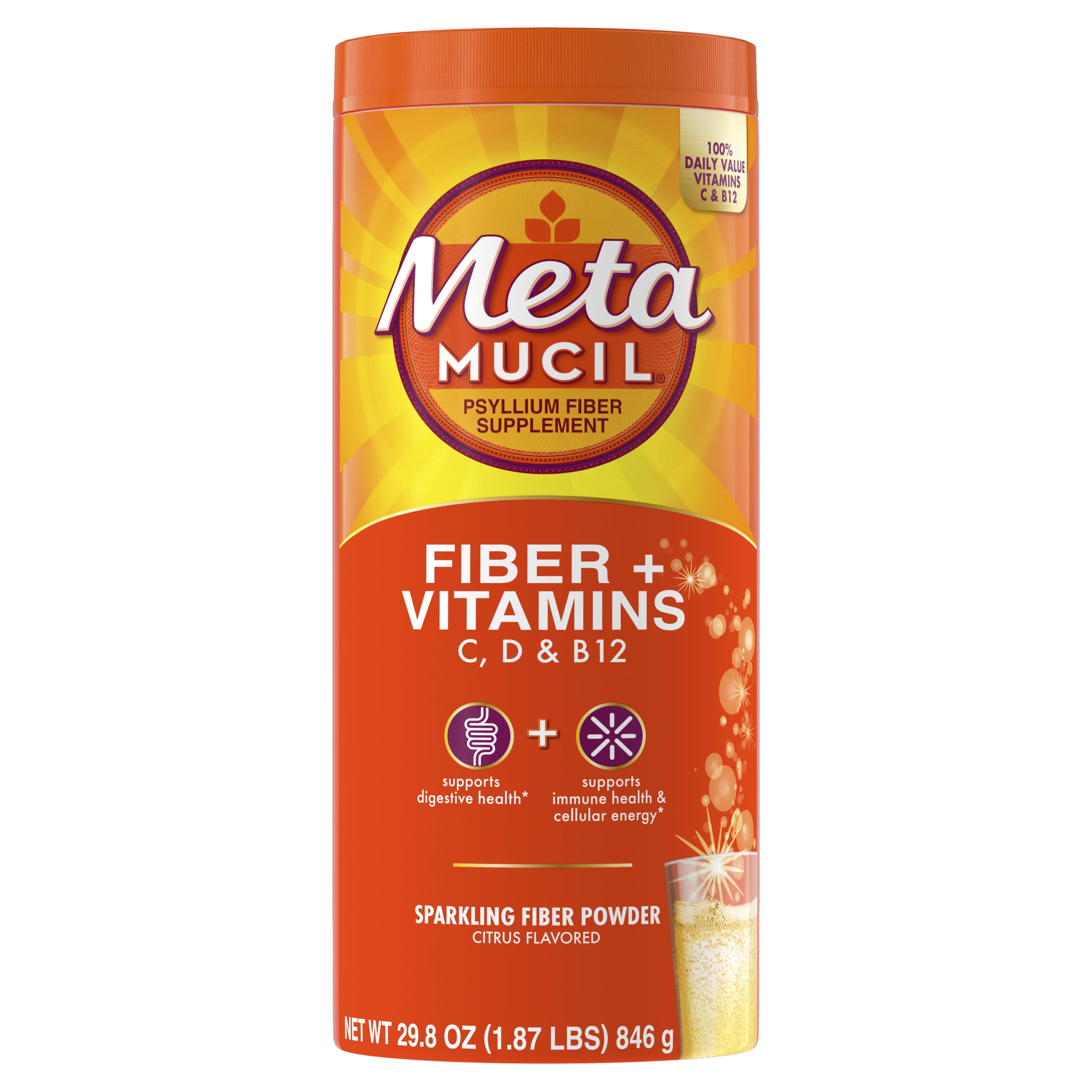 Metamucil Fiber Powder with Vitamins B12 - Citrus Flavor, 50 Servings