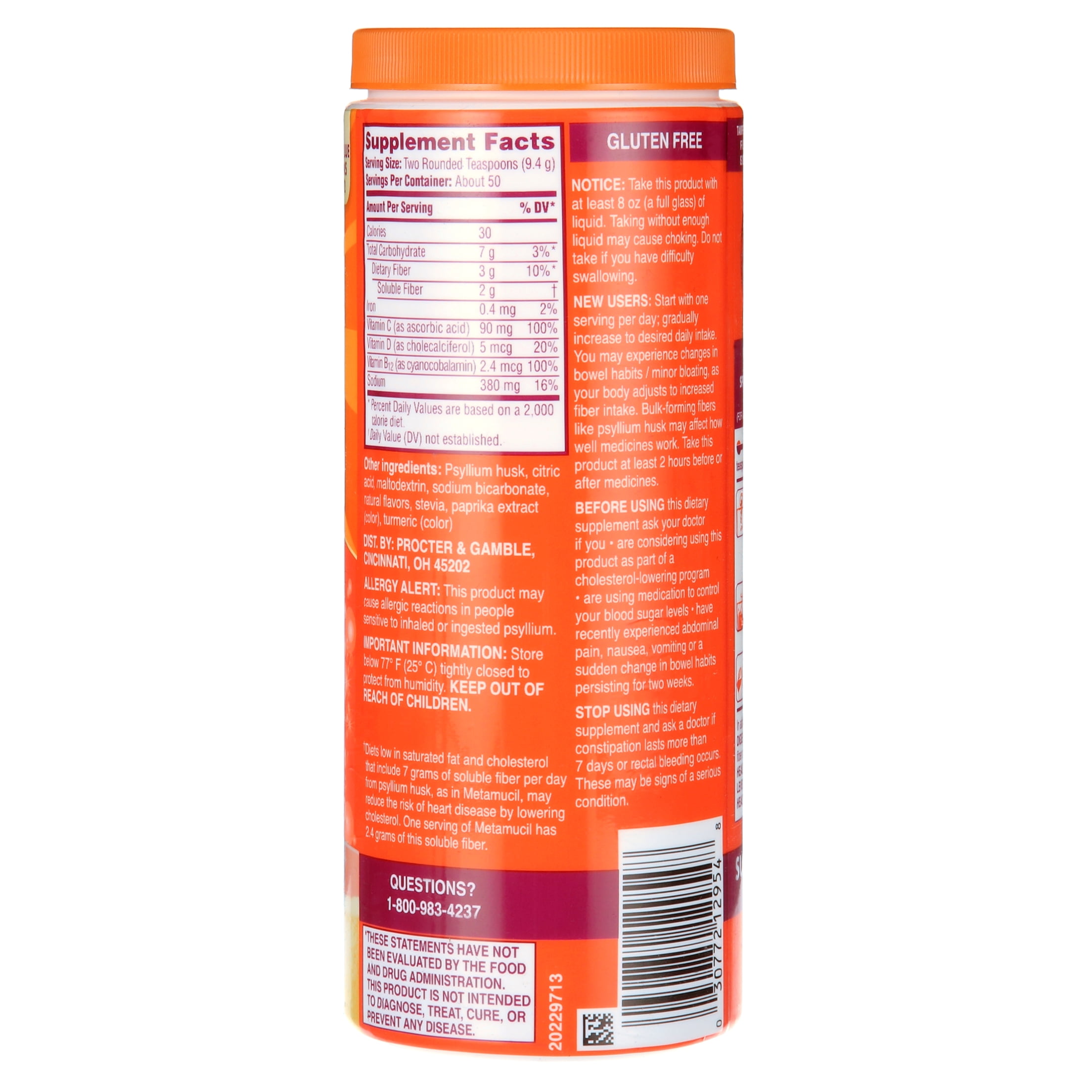 Metamucil Fiber Powder with Vitamins B12 - Citrus Flavor, 50 Servings