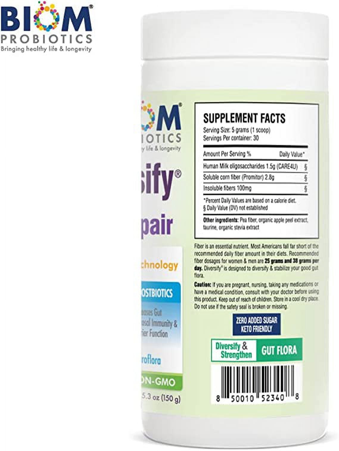 Biom Probiotics Leaky Gut Support Supplement with Human Milk Oligosaccharides - 5.3oz