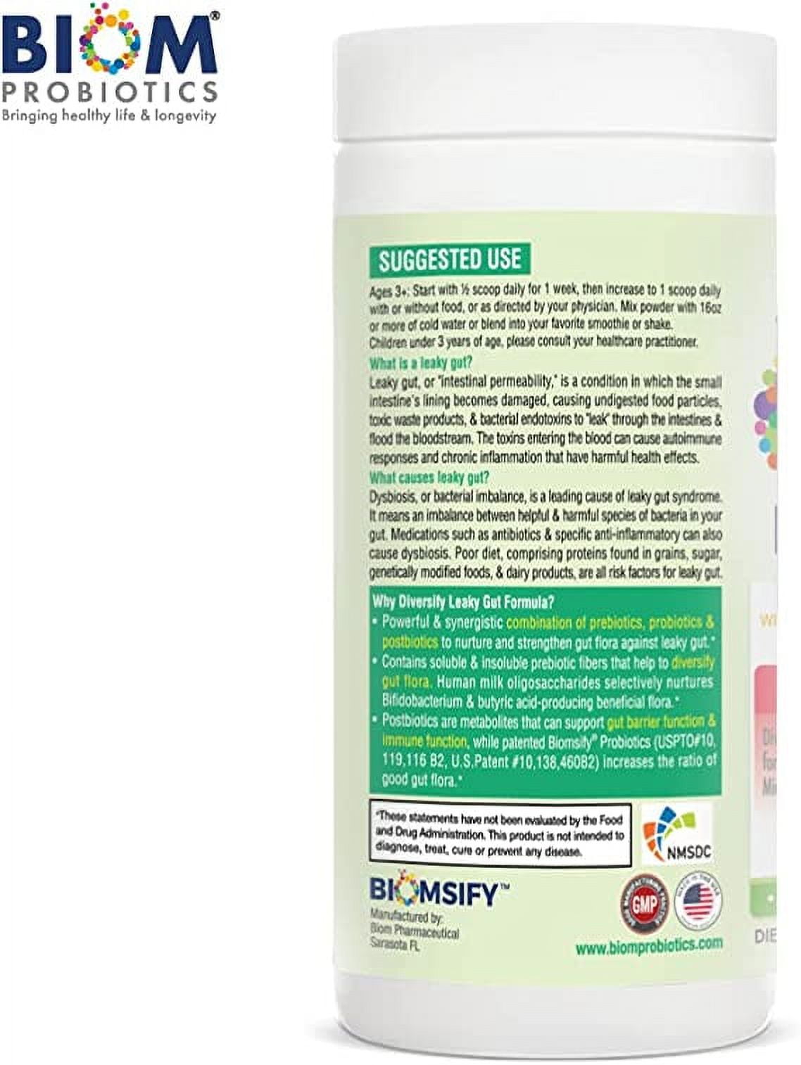 Biom Probiotics Leaky Gut Support Supplement with Human Milk Oligosaccharides - 5.3oz