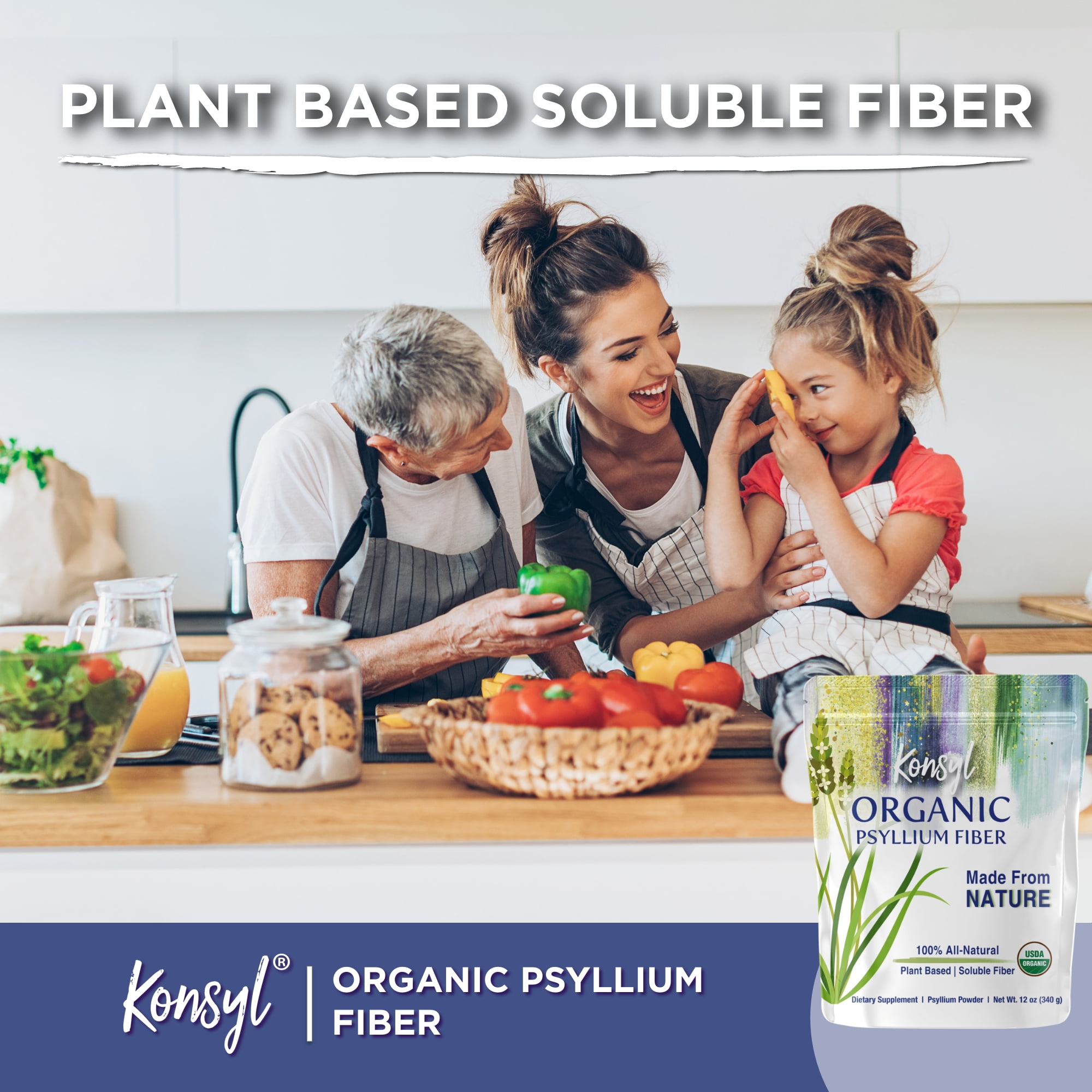 Konsyl Organic Psyllium Fiber Supplement - 340g for Daily Use