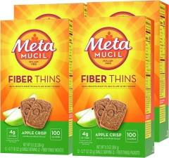 HZY Psyllium Husk Fiber Thins for Digestive Health, Apple Crisp, 12 Count x 4 Pack