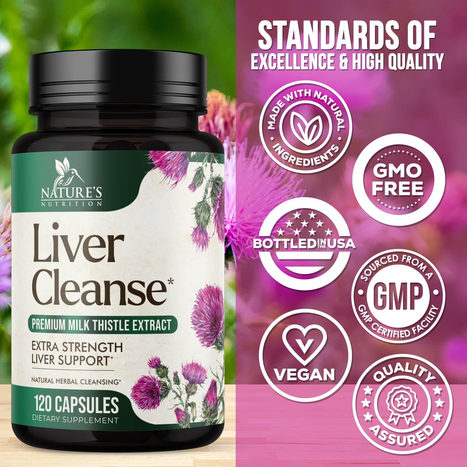 Natural Liver Cleanse Supplement - 21 Herb Formula with Milk Thistle, Dandelion & Beet - Non-GMO Vegan - 120 Caps