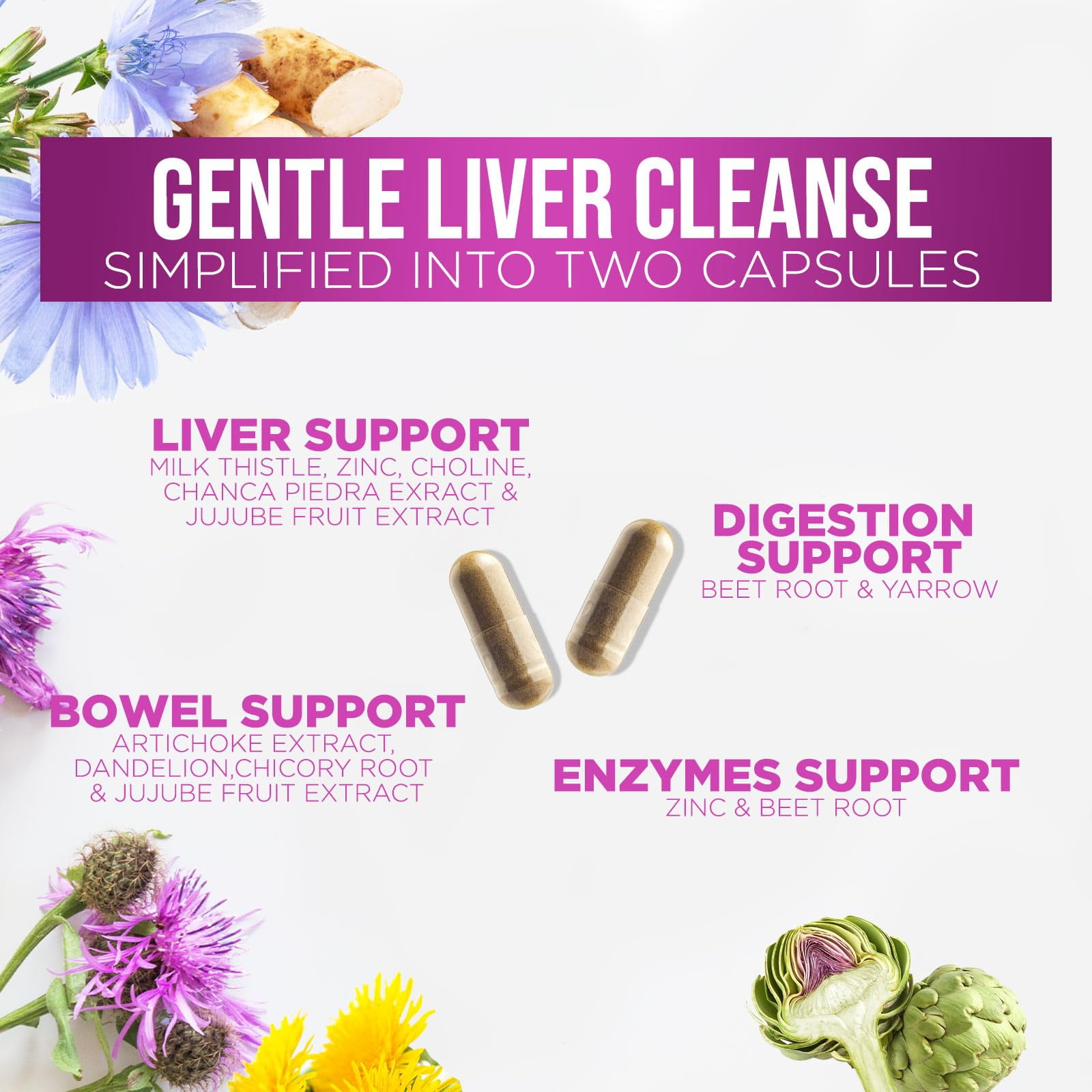 Natural Liver Cleanse Supplement - 21 Herb Formula with Milk Thistle, Dandelion & Beet - Non-GMO Vegan - 120 Caps