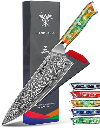 XUAN SERIES 8-INCH CHEF KNIFE - VG10 DAMASCUS STEEL - RESIN HANDLE (FANTASY ORANGE)