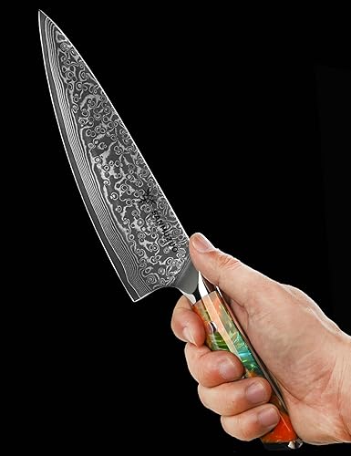 XUAN SERIES 8-INCH CHEF KNIFE - VG10 DAMASCUS STEEL - RESIN HANDLE (FANTASY ORANGE)
