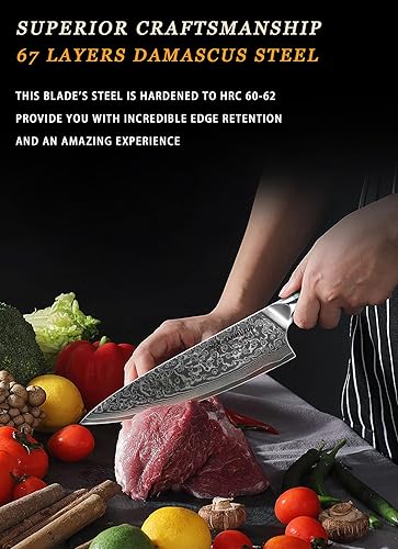 XUAN SERIES 8-INCH CHEF KNIFE - VG10 DAMASCUS STEEL - RESIN HANDLE (FANTASY ORANGE)