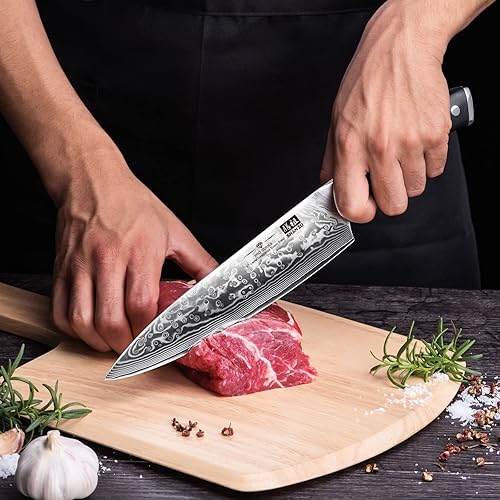 SHAN ZU 8 Inch Japanese Damascus Chef Knife - High Carbon Steel Utility Knife