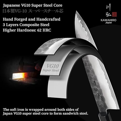 KAWAHIRO 210MM JAPANESE CHEF KNIFE - HANDCRAFTED VG10 KITCHEN KNIFE WITH ERGONOMIC HANDLE