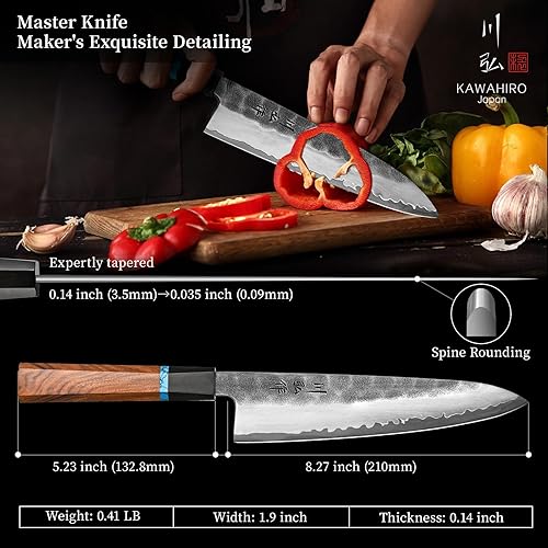 KAWAHIRO 210MM JAPANESE CHEF KNIFE - HANDCRAFTED VG10 KITCHEN KNIFE WITH ERGONOMIC HANDLE