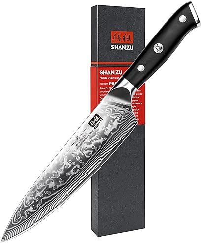 SHAN ZU 8-Inch Japanese Damascus Chef Knife - Professional High Carbon Steel Utility Knife"