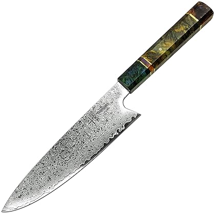 HAJEGATO DAMASCUS CHEF KNIFE 8 INCH JAPANESE GYUTO WITH UNIQUE HANDLE | VG10 67 LAYERS DAMASCUS STEEL, SHEATH