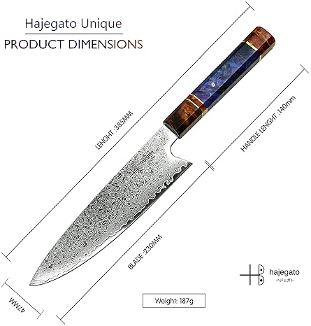 HAJEGATO DAMASCUS CHEF KNIFE 8 INCH JAPANESE GYUTO WITH UNIQUE HANDLE | VG10 67 LAYERS DAMASCUS STEEL, SHEATH