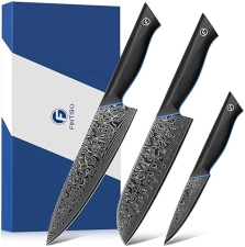 Damascus Steel Chef Knife Set - 3 Piece Professional Knives with G10 Handle