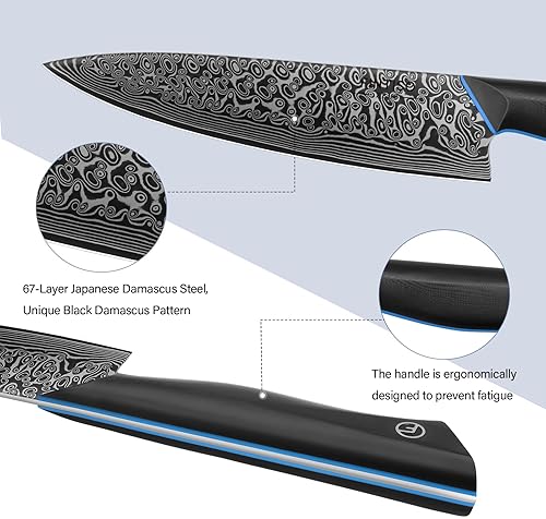 Damascus Steel Chef Knife Set - 3 Piece Professional Knives with G10 Handle
