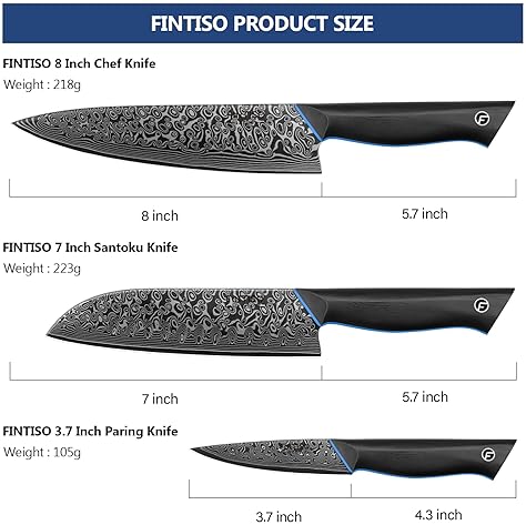 Damascus Steel Chef Knife Set - 3 Piece Professional Knives with G10 Handle