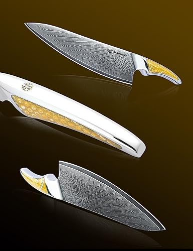 Damascus Steel 8-inch Chef Knife with Full-tang Handle in Yellow Resin - LA-S9 Series Japanese VG-10