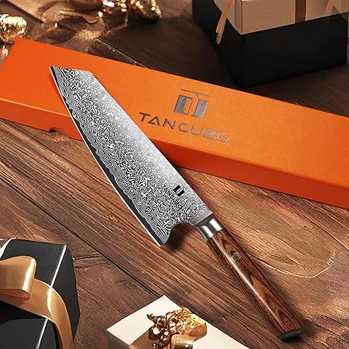 TANCUZO 9" JAPANESE DAMASCUS KIRITSUKE CHEF KNIFE WITH HIGH CARBON STEEL - PAKKAWOOD HANDLE, HAND FORGED SUSHI KNIFE