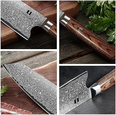 TANCUZO 9" JAPANESE DAMASCUS KIRITSUKE CHEF KNIFE WITH HIGH CARBON STEEL - PAKKAWOOD HANDLE, HAND FORGED SUSHI KNIFE