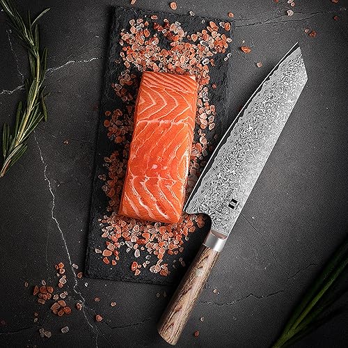 TANCUZO 9" JAPANESE DAMASCUS KIRITSUKE CHEF KNIFE WITH HIGH CARBON STEEL - PAKKAWOOD HANDLE, HAND FORGED SUSHI KNIFE