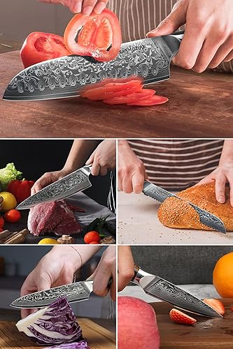 Damascus Steel, Resin Handle - Xuan Series (Fantasy Orange)'5-Piece Chef Knife Set - VG10