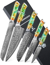 Damascus Steel, Resin Handle - Xuan Series (Fantasy Orange)'5-Piece Chef Knife Set - VG10