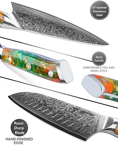 Damascus Steel, Resin Handle - Xuan Series (Fantasy Orange)'5-Piece Chef Knife Set - VG10