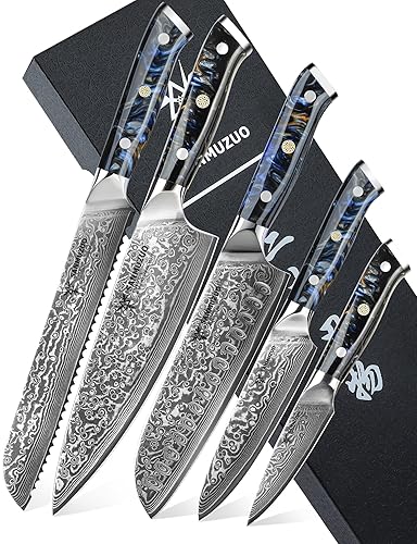 XUAN SERIES 5-PIECE CHEF KNIFE SET - VG10 DAMASCUS STEEL, RESIN HANDLE - STARRY BLACK