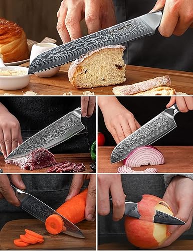 XUAN SERIES 5-PIECE CHEF KNIFE SET - VG10 DAMASCUS STEEL, RESIN HANDLE - STARRY BLACK
