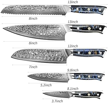 XUAN SERIES 5-PIECE CHEF KNIFE SET - VG10 DAMASCUS STEEL, RESIN HANDLE - STARRY BLACK