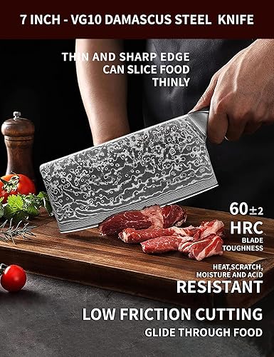 XUAN SERIES VG10 DAMASCUS STEEL - RESIN HANDLE (FANTASY ORANGE) "7" CHINESE CLEAVER KNIFE