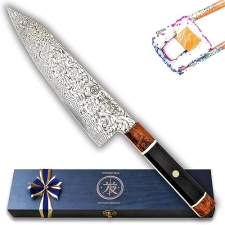 Kiritsuke Chef Knife – 8 Inch 110 Layer Damascus Steel with Dual Cores, Burl & Ebony Handle. Ideal for Pro Chefs