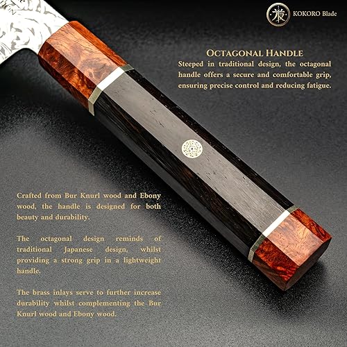 Kiritsuke Chef Knife – 8 Inch 110 Layer Damascus Steel with Dual Cores, Burl & Ebony Handle. Ideal for Pro Chefs