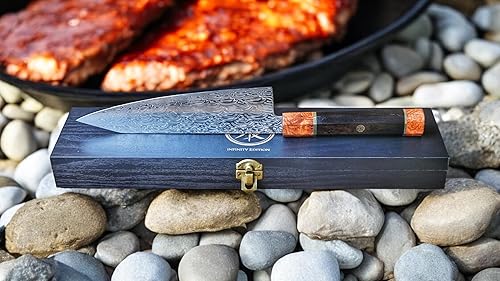 Kiritsuke Chef Knife – 8 Inch 110 Layer Damascus Steel with Dual Cores, Burl & Ebony Handle. Ideal for Pro Chefs