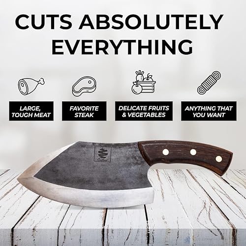 COOLINA Lixy Cleaver Chef Knife - 8.7-in Hand-forged Manganese Steel - Full Tang Butcher Knife for Outdoor Cooking