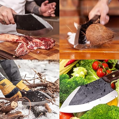 COOLINA Lixy Cleaver Chef Knife - 8.7-in Hand-forged Manganese Steel - Full Tang Butcher Knife for Outdoor Cooking