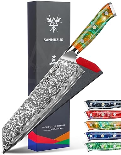 Kiritsuke Chef Knife - 67-Layer Damascus Steel, Resin Handle - Xuan Series (Fantasy Orange)